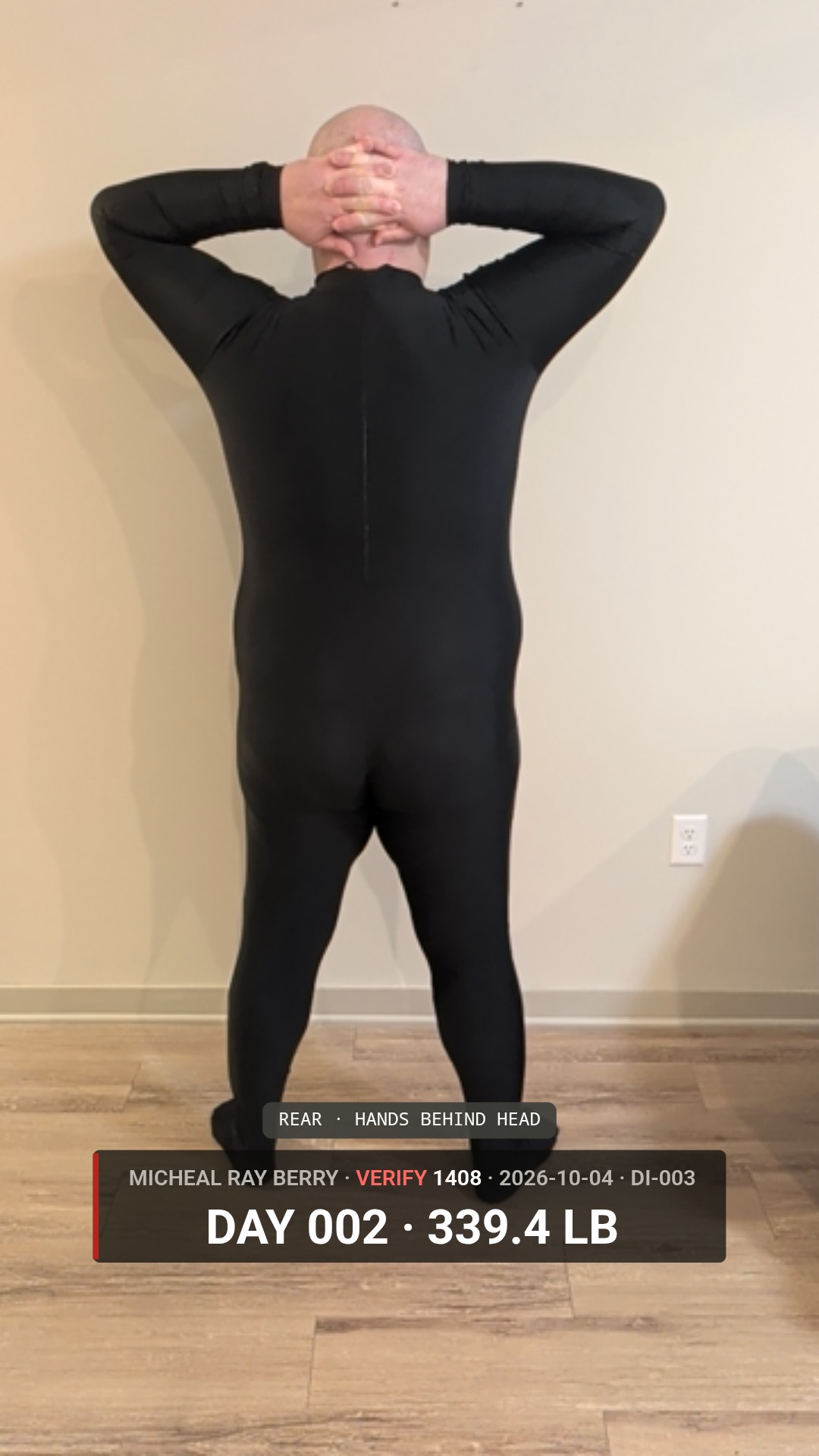 Micheal Ray Berry rear view accountability photograph on October 4, 2026, Day 2, at 339.4 pounds