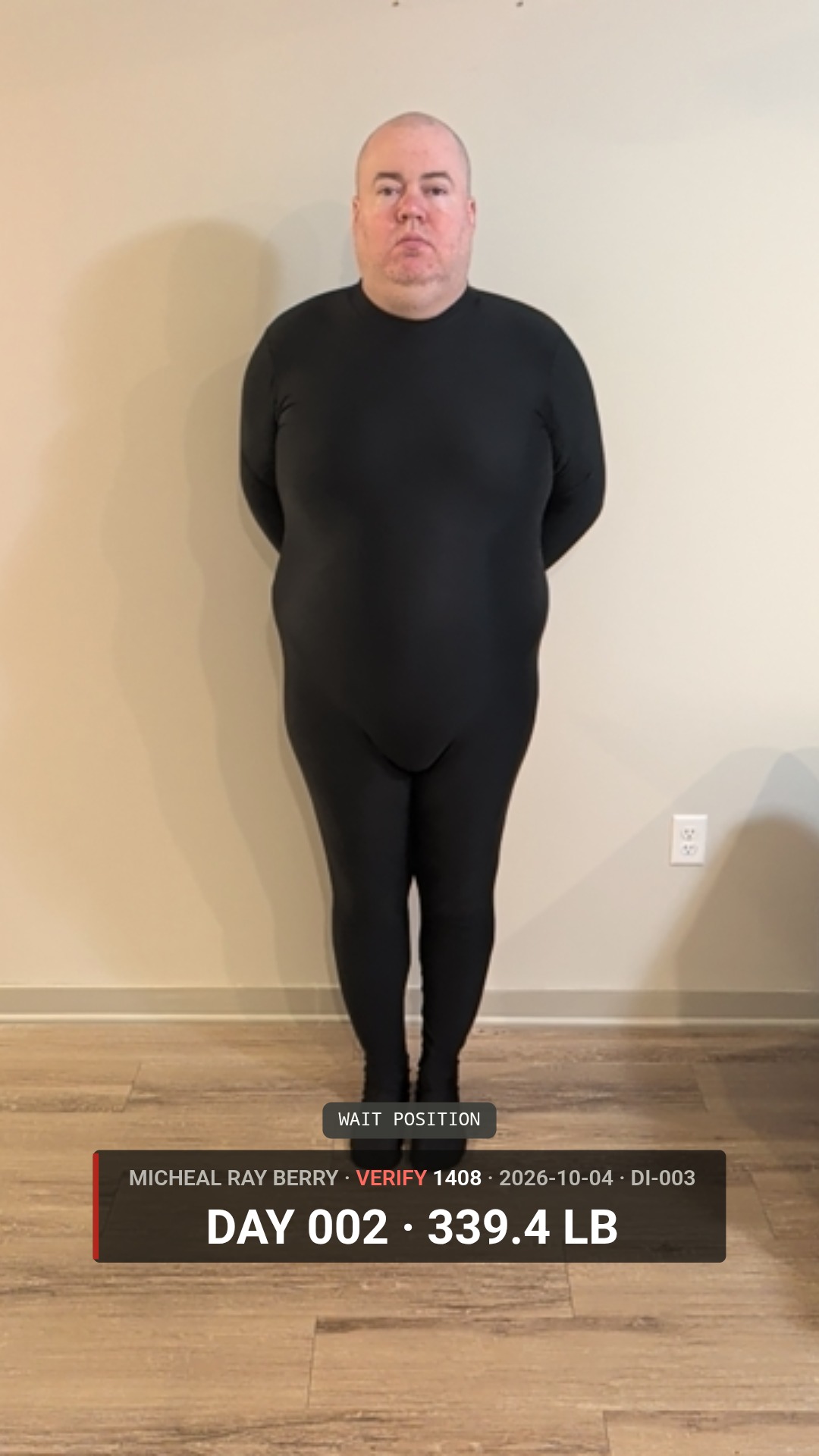Micheal Ray Berry Wait position accountability photograph on October 4, 2026, Day 2, at 339.4 pounds